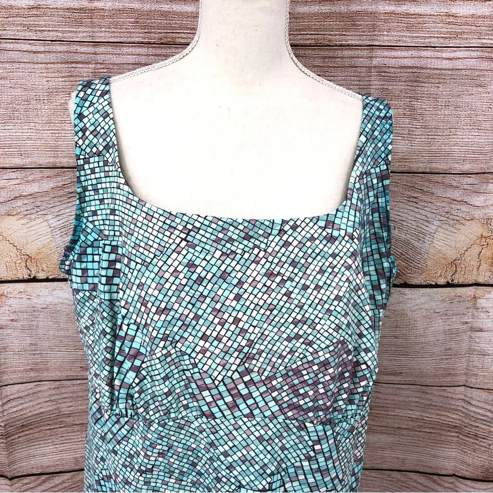 Lands' End Blue Mosaic Square-Neck Underwire Tankini Swimsuit Top Size 24W